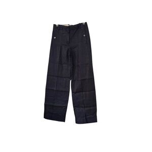 J. Crew NWT Women 100% Linen Navy Blue Trouser Pant Pleated Straight Leg Size 2P